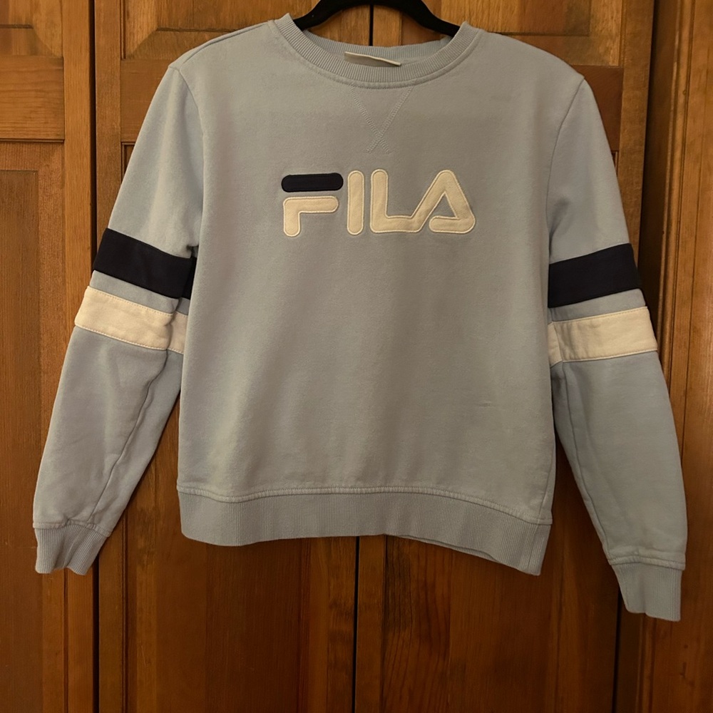 Fila Women’s Sz S Preppy/Collegiate Baby Blue Crewneck W/ Navy & White Accents